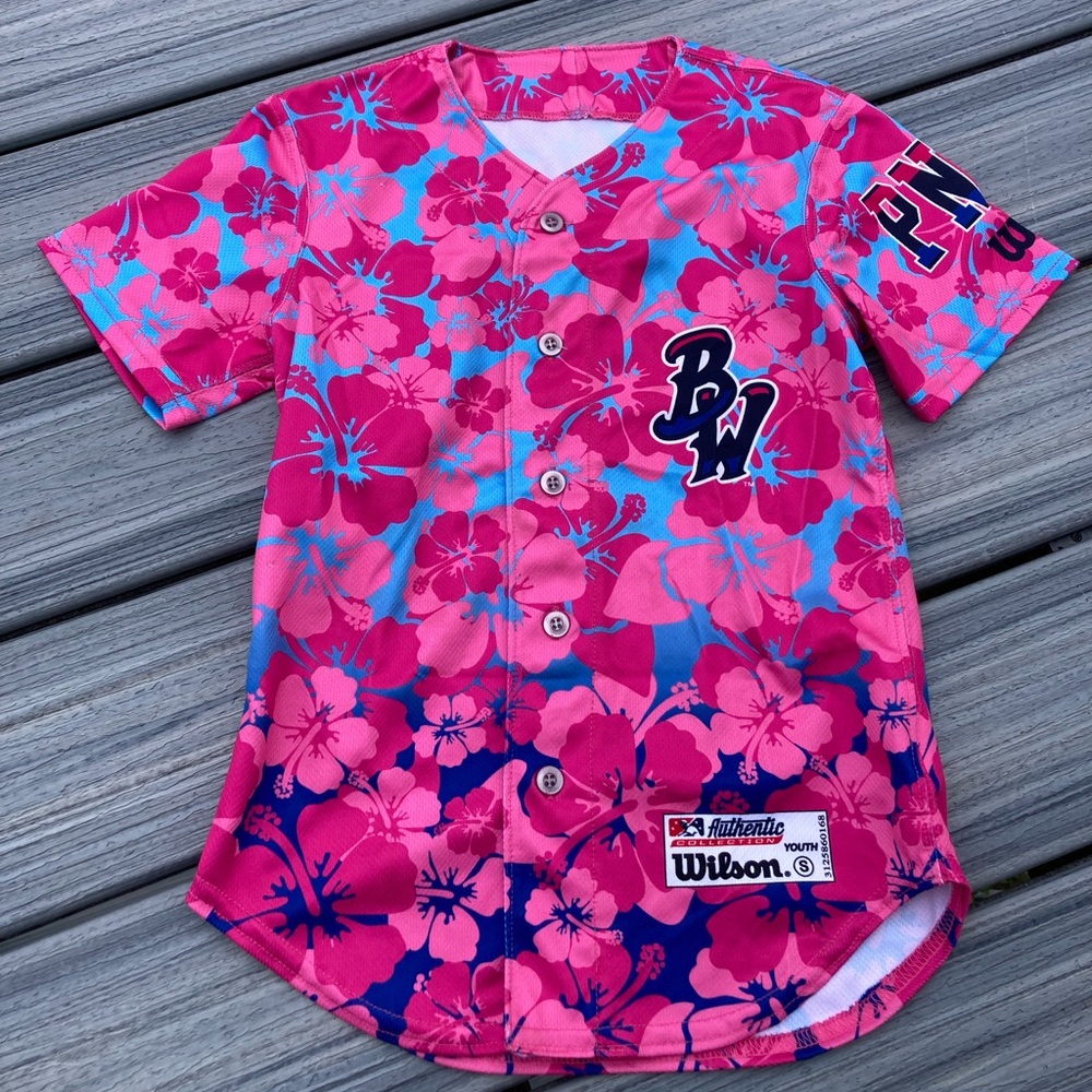MLB - Marlins Pensacola Blue Wahoos Minor League Kids Baseball Jersey Hibiscus S